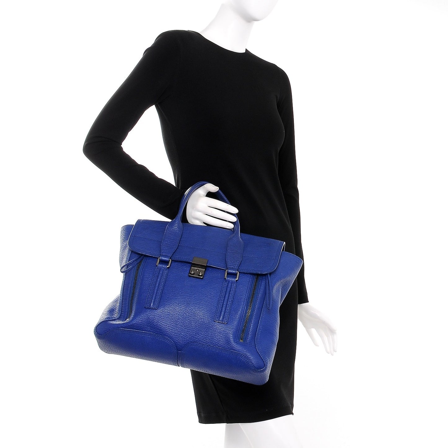 3.1 Textured Calfskin Large Pashli Satchel Cobalt