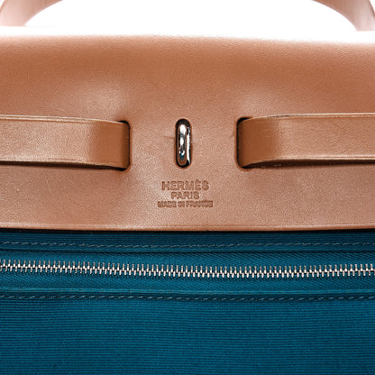 Hermes Vache Hunter Toile Herbag Zip 31 PM Bleu Izmir Natural 7 of 11