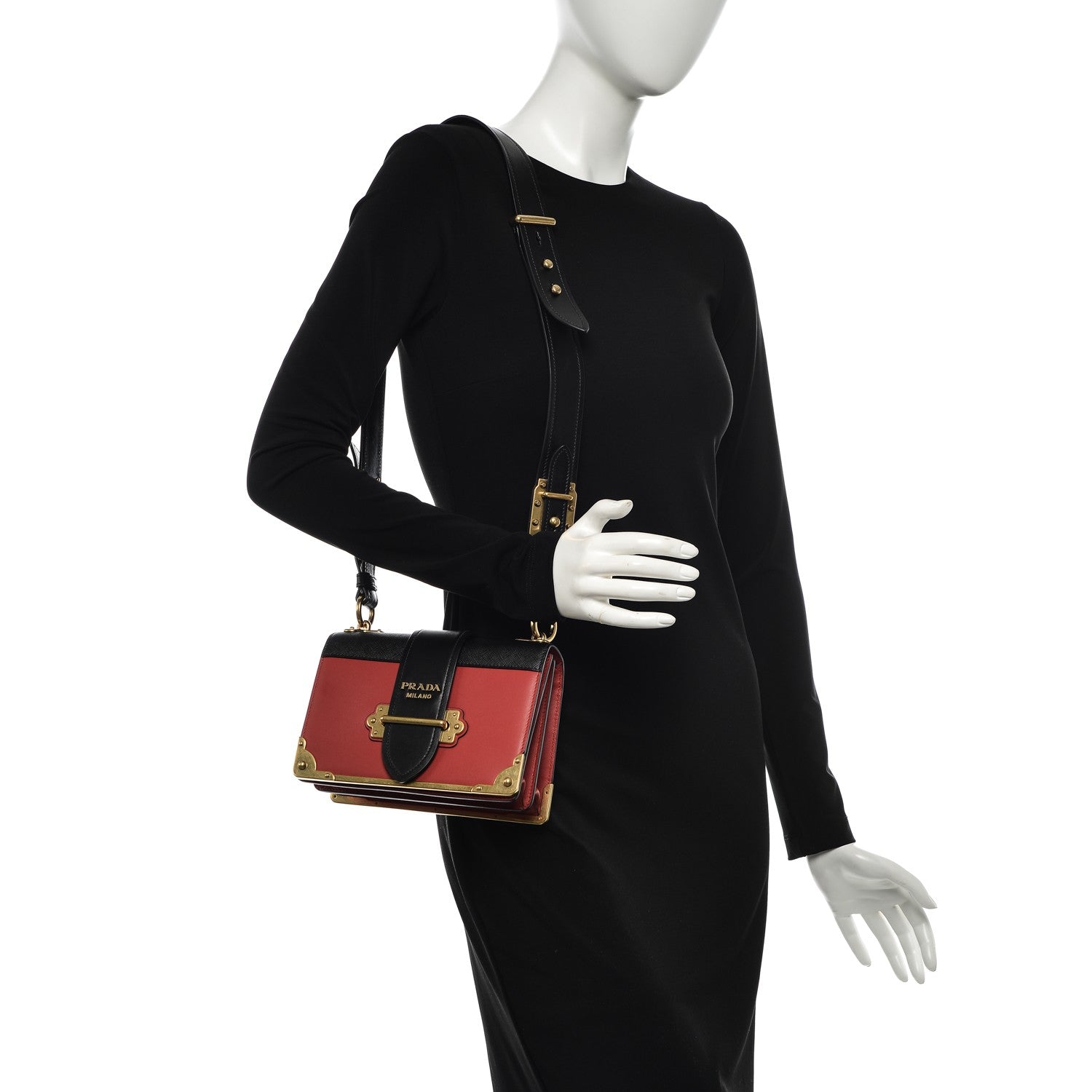 Prada City Calf Saffiano Cahier Bag Fuoco Black 2 of 6