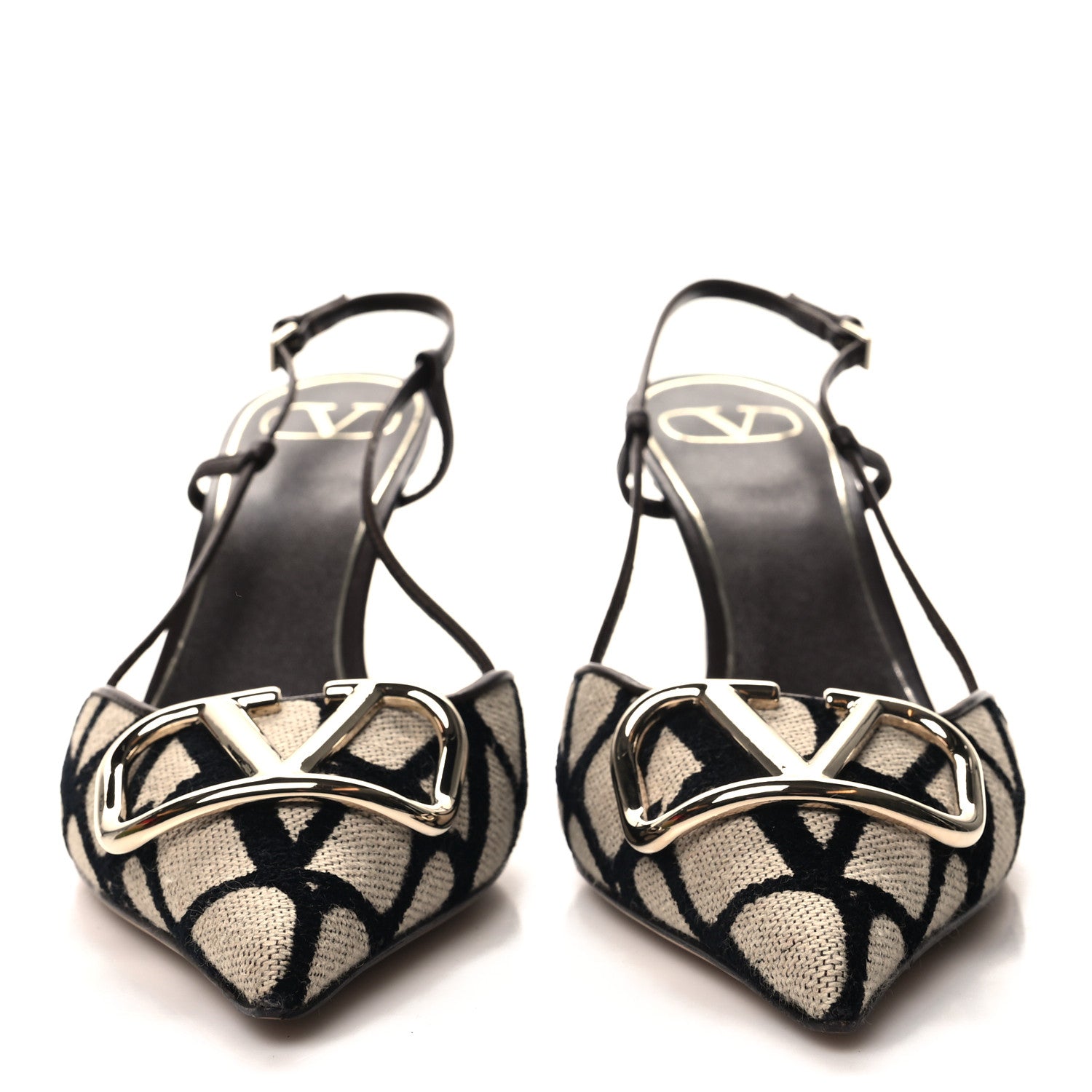 Valentino Garavani Toile Iconographe Vlogo Slingback 80mm Pumps 39 Naturale Black Fondant 2 of 10