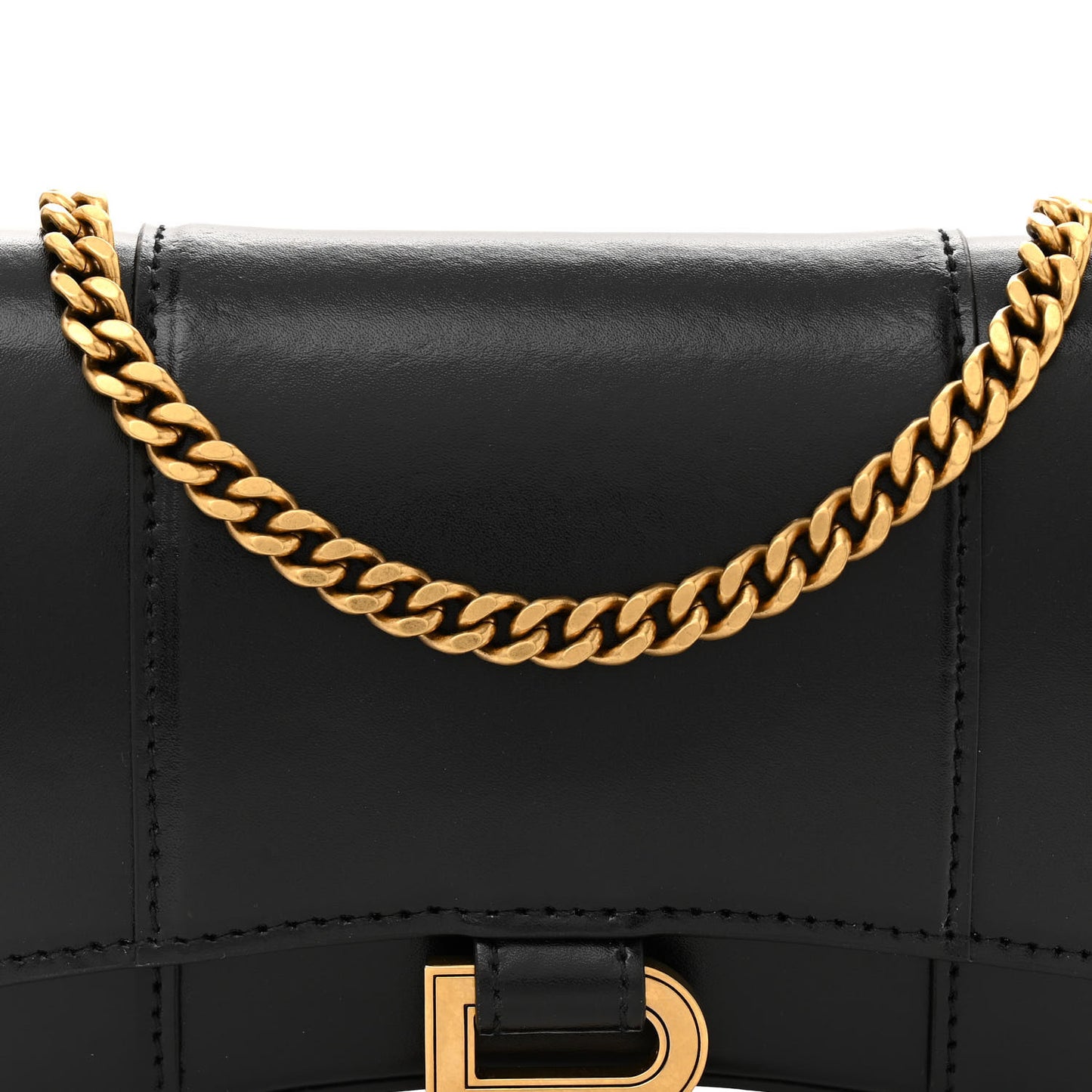 Shiny Box Calfskin Hourglass Chain Bag Black