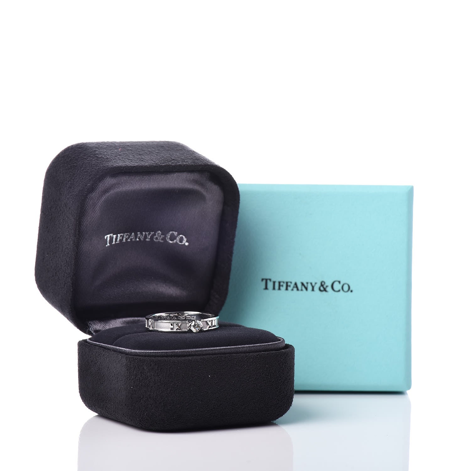 Tiffany 18K White Gold Diamond Atlas Solitaire Band Ring 54 7 5 of 5