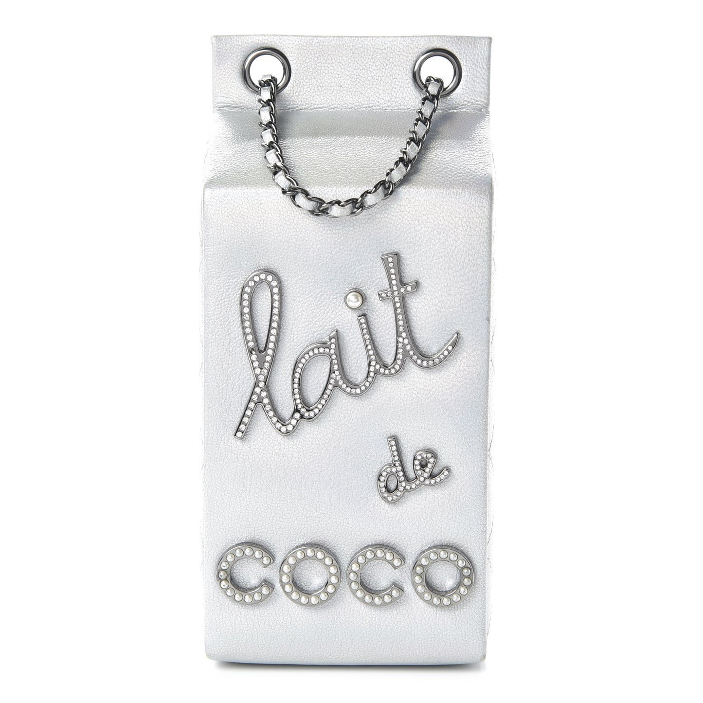 Metallic Goatskin Lait de Coco Milk Carton Bag Silver
