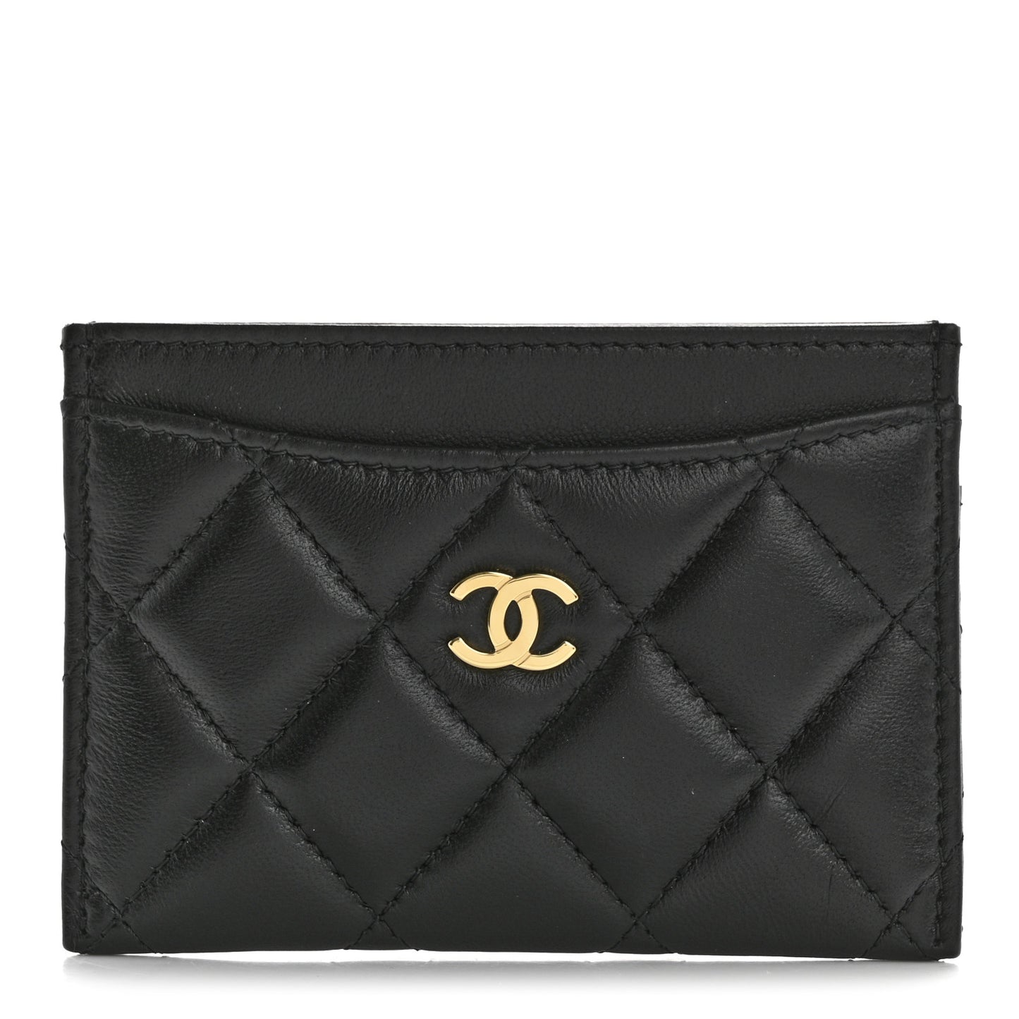 Lambskin Quilted Card Holder Black