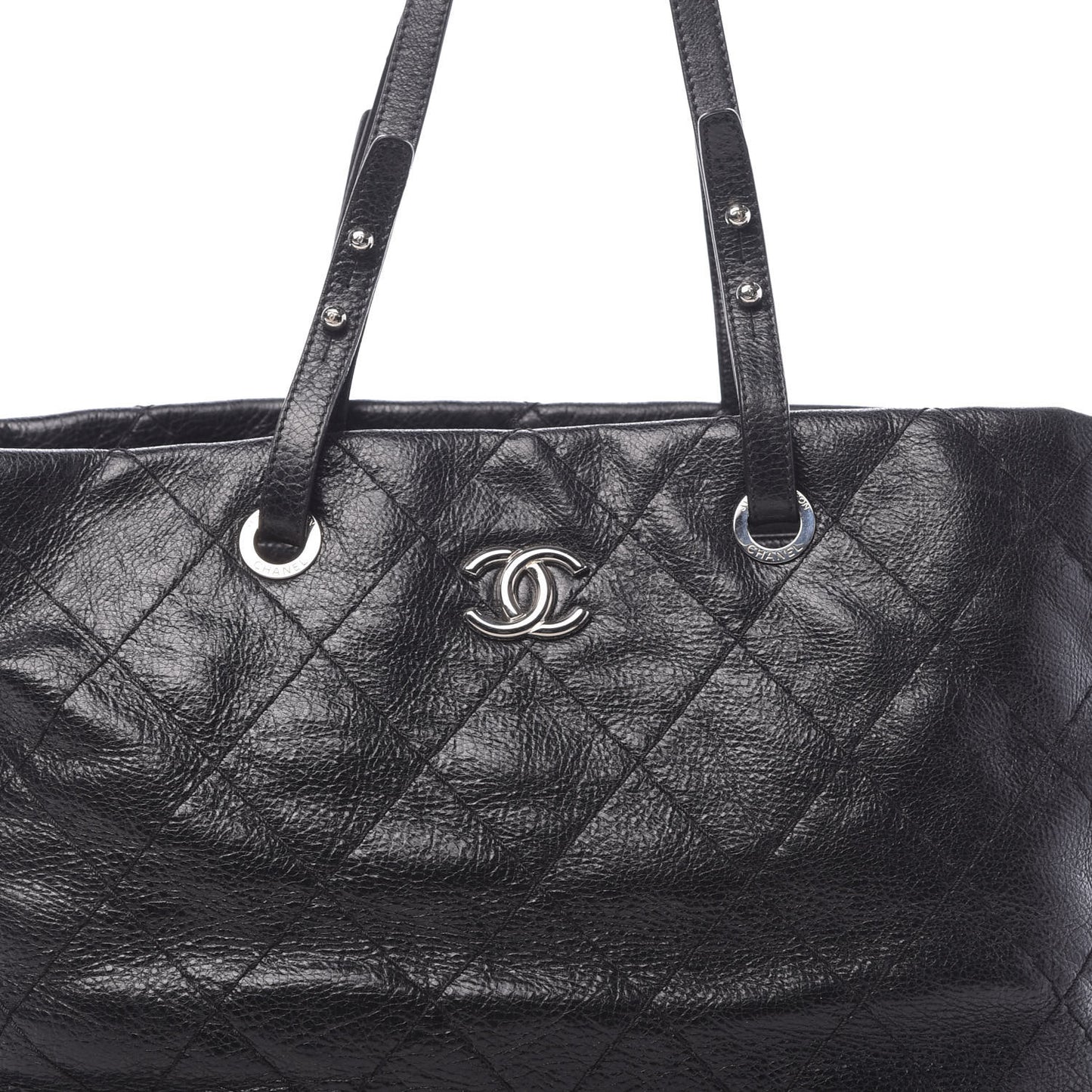 Glazed Calfskin Large On The Road Tote Black