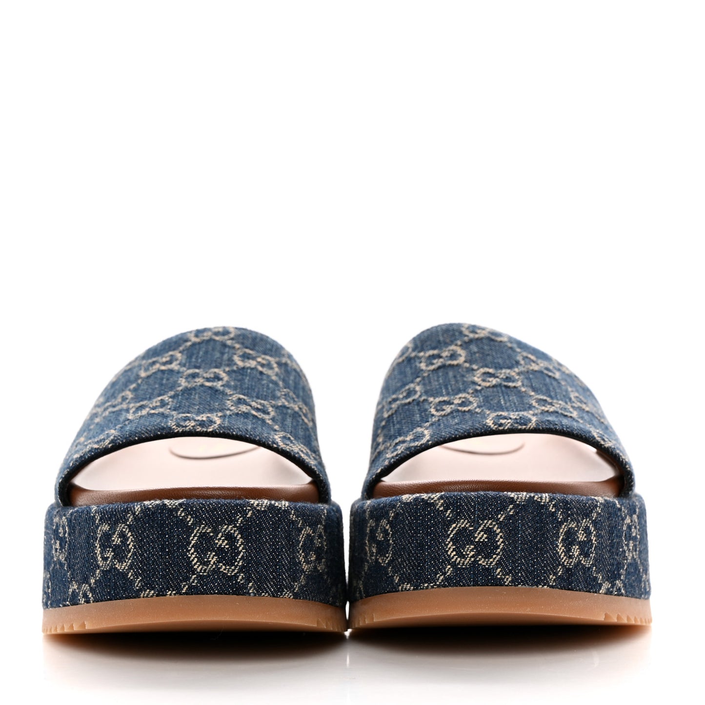 New Denim GG Monogram Angelina Platform 55mm Slide Sandals 37 Blue Tea