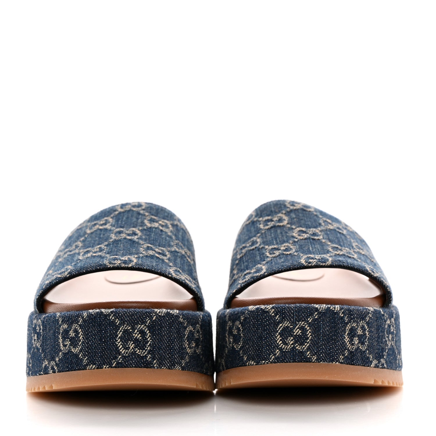 Gucci New Denim GG Monogram Angelina Platform 55mm Slide Sandals 37 Blue Tea 2 of 10