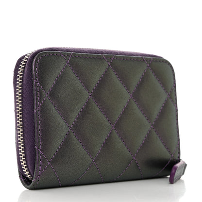 Chanel Metallic Lambskin Quilted Zip Around Coin Purse Wallet Dark Purple 3 of 7