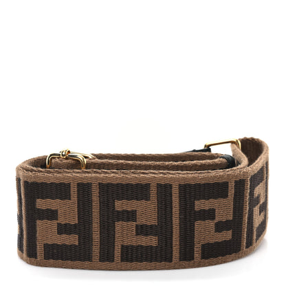 Fendi Jacquard Ribbon Vitello King FF Adjustable Strap You Fango Marrone Black 2 of 4