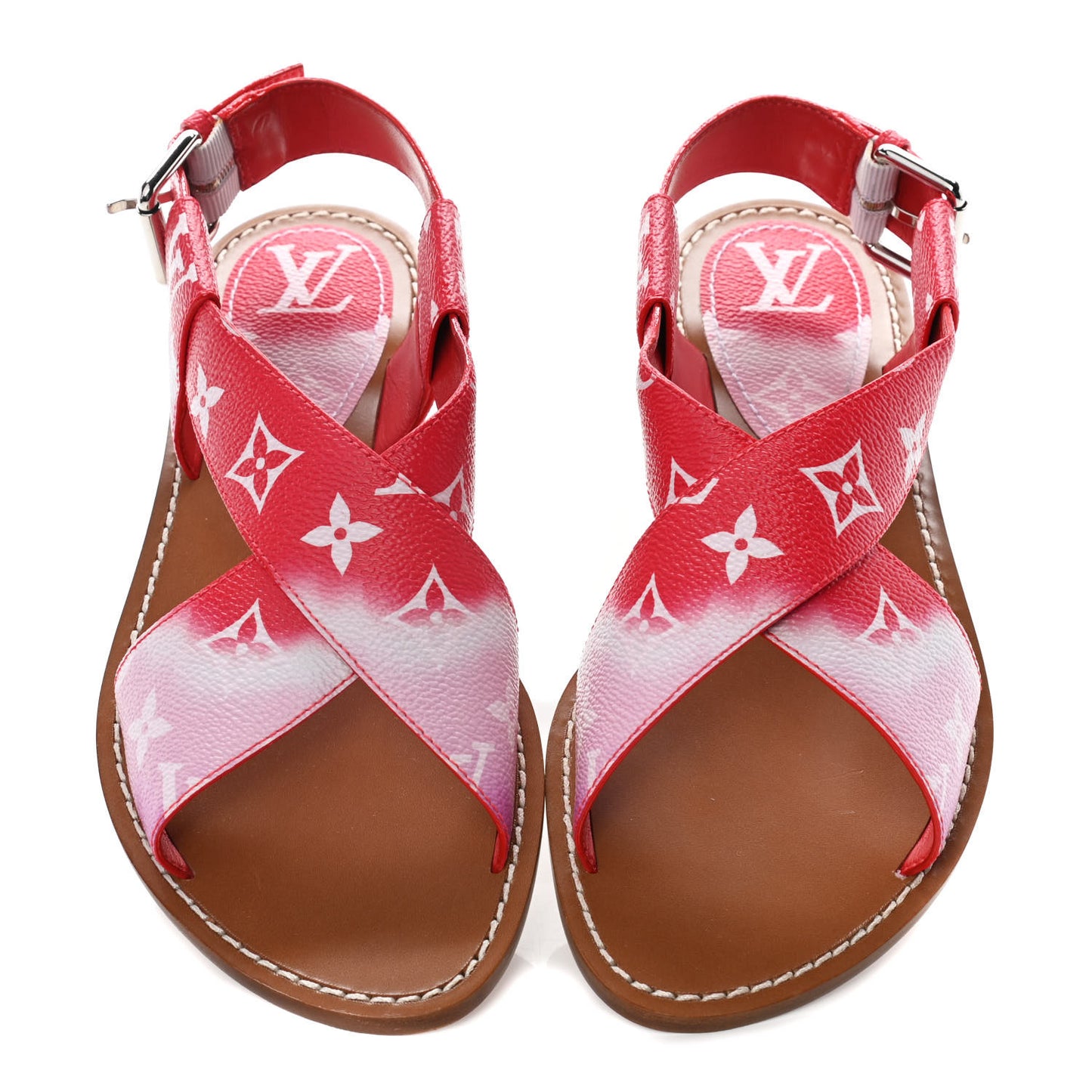 Monogram Escale Palma Flat Sandals 37 Rouge