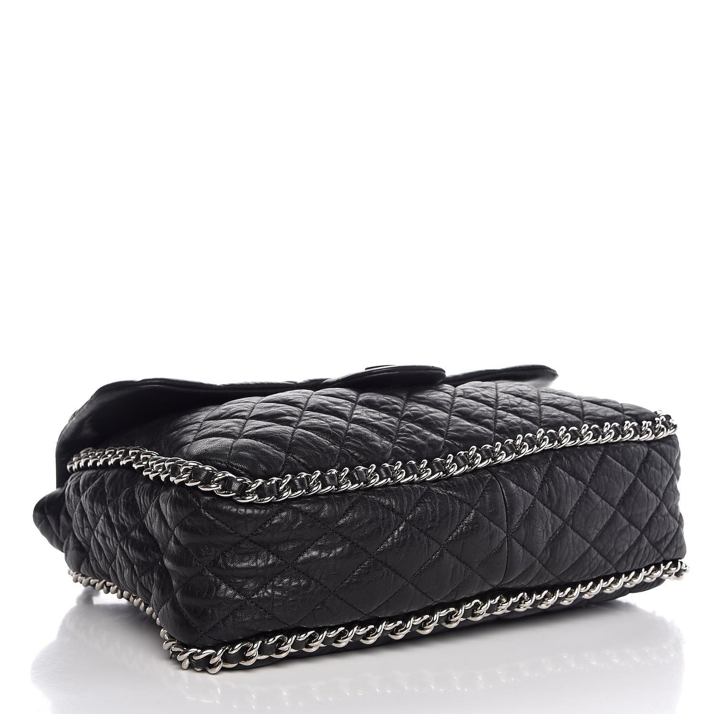 Washed Lambskin Quilted Maxi Chain Around Flap Black