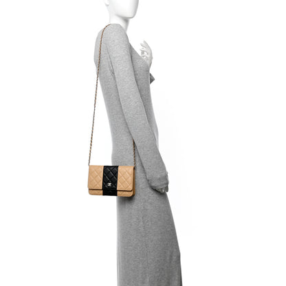 Chanel Lambskin Quilted Wallet On Chain WOC Beige Black 2 of 12