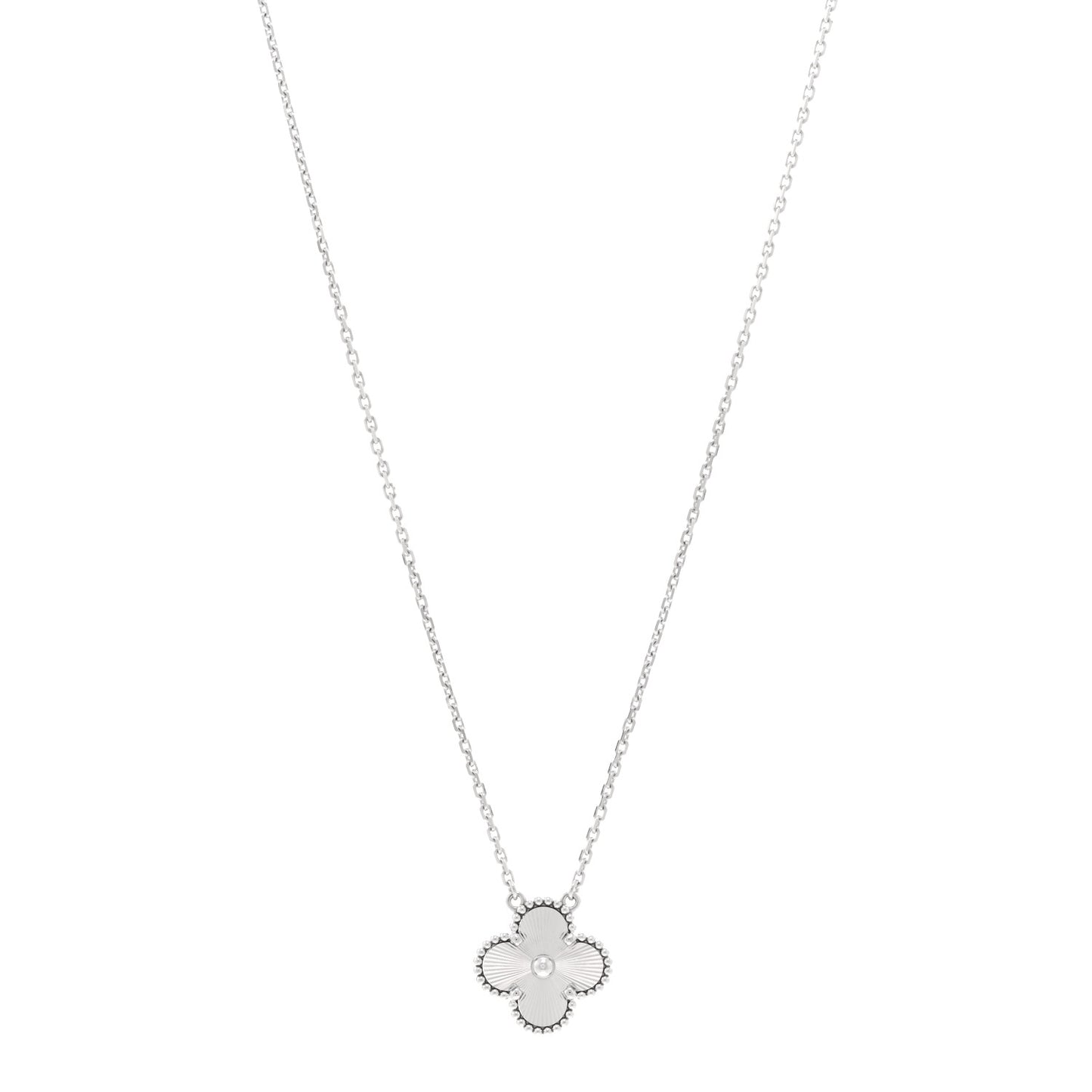 18K White Gold Guilloche Vintage Alhambra Pendant Necklace