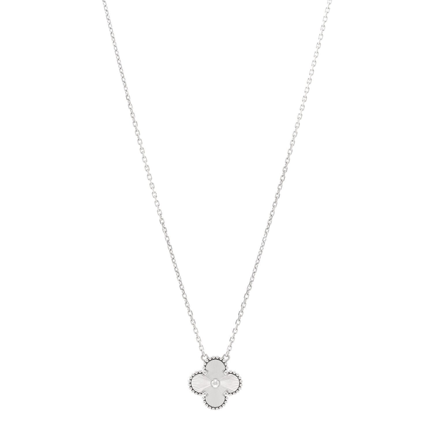 Van Cleef & Arpels 18K White Gold Guilloche Vintage Alhambra Pendant Necklace 1 of 5