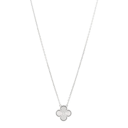 Van Cleef & Arpels 18K White Gold Guilloche Vintage Alhambra Pendant Necklace 1 of 5