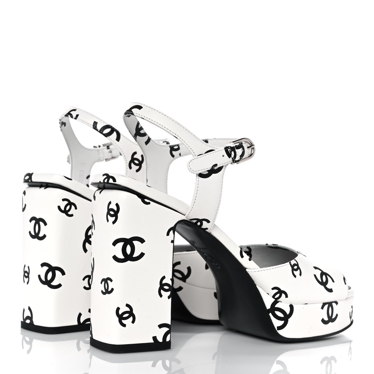 Printed Lambskin Coco Beach Platform Sandals 40 White Black