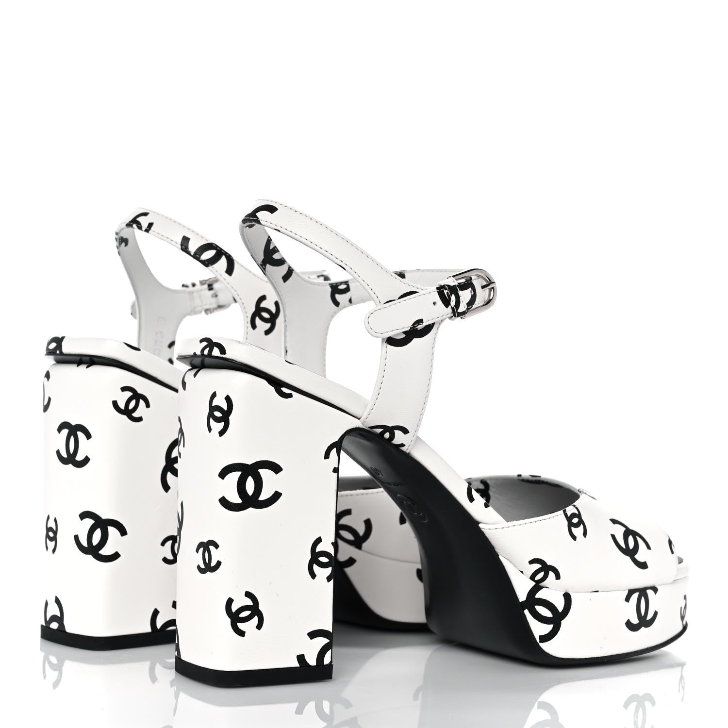 Chanel Printed Lambskin Coco Beach Platform Sandals 40 White Black 4 of 9
