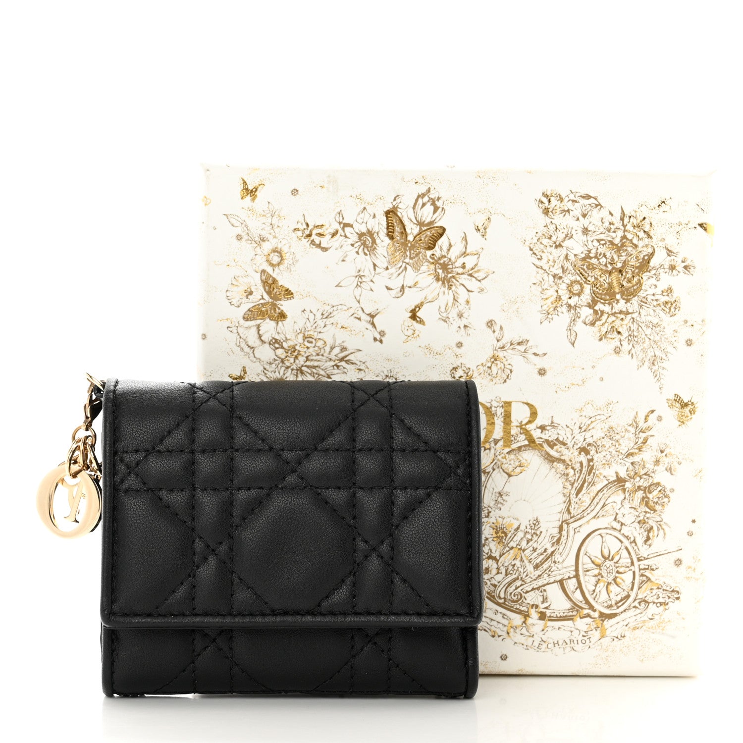 Christian Dior Lambskin Cannage Lady Dior Lotus Wallet Black 10 of 10