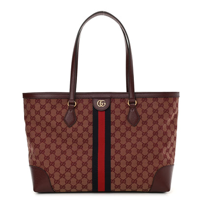 Gucci Monogram Textured Dollar Calfskin Web Medium Ophidia Shopping Tote Sahara Rubino Chardonnay 1 of 11
