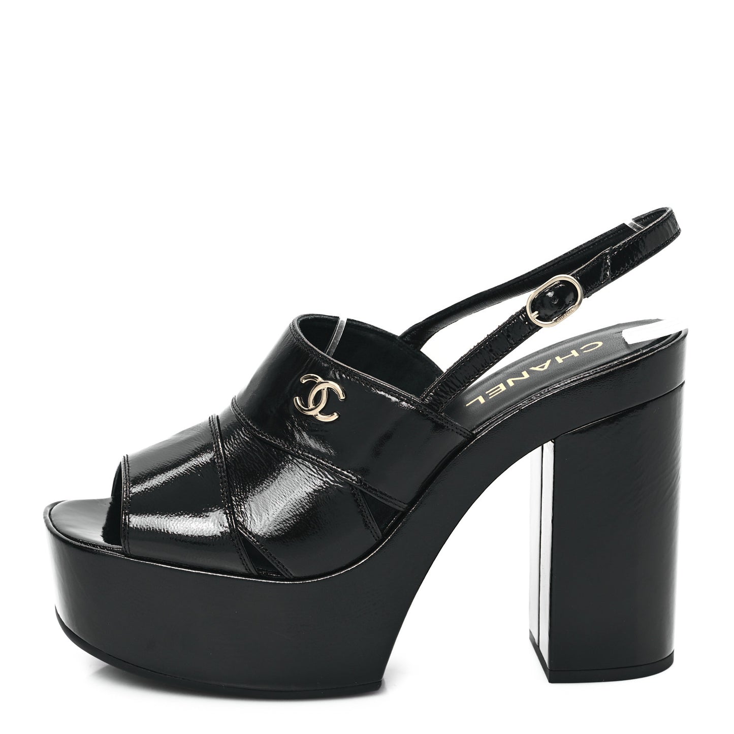 Crumpled Patent Lambskin Platform Sandals 41 Black