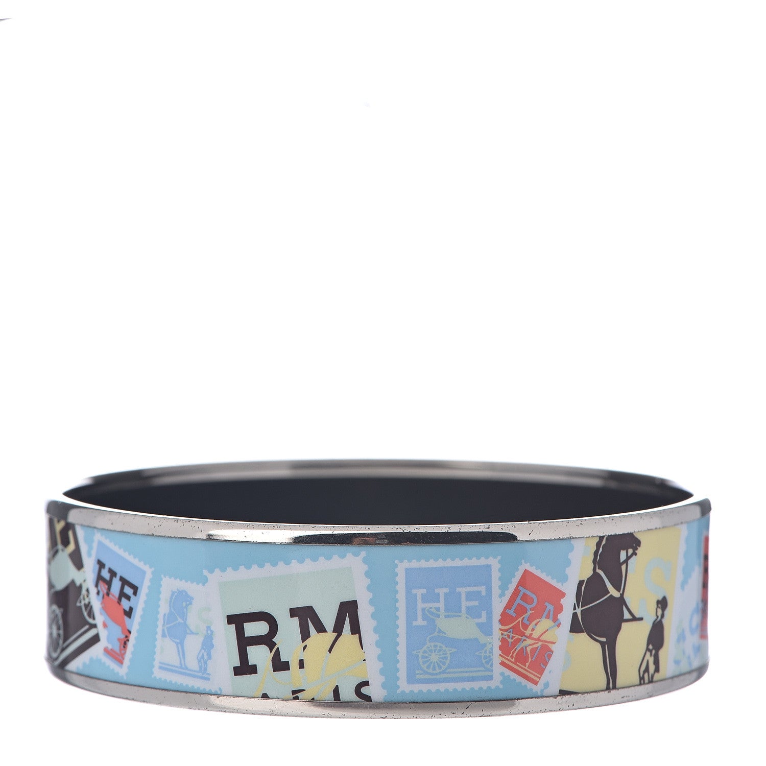 Hermes Enamel Printed Wide De Passage a Paris Bracelet 70 Turquoise 2 of 4