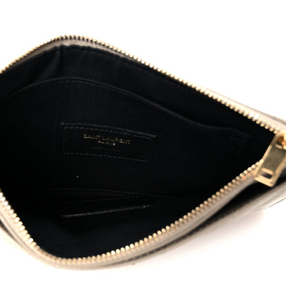 Saint Laurent Grain De Poudre Chevron Monogram Bill Pouch Sea Salt 5 of 9