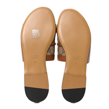 Gucci Calfskin Monogram Horsebit Womens Slide Sandals 39 Beige Ebony Sundial 6 of 9