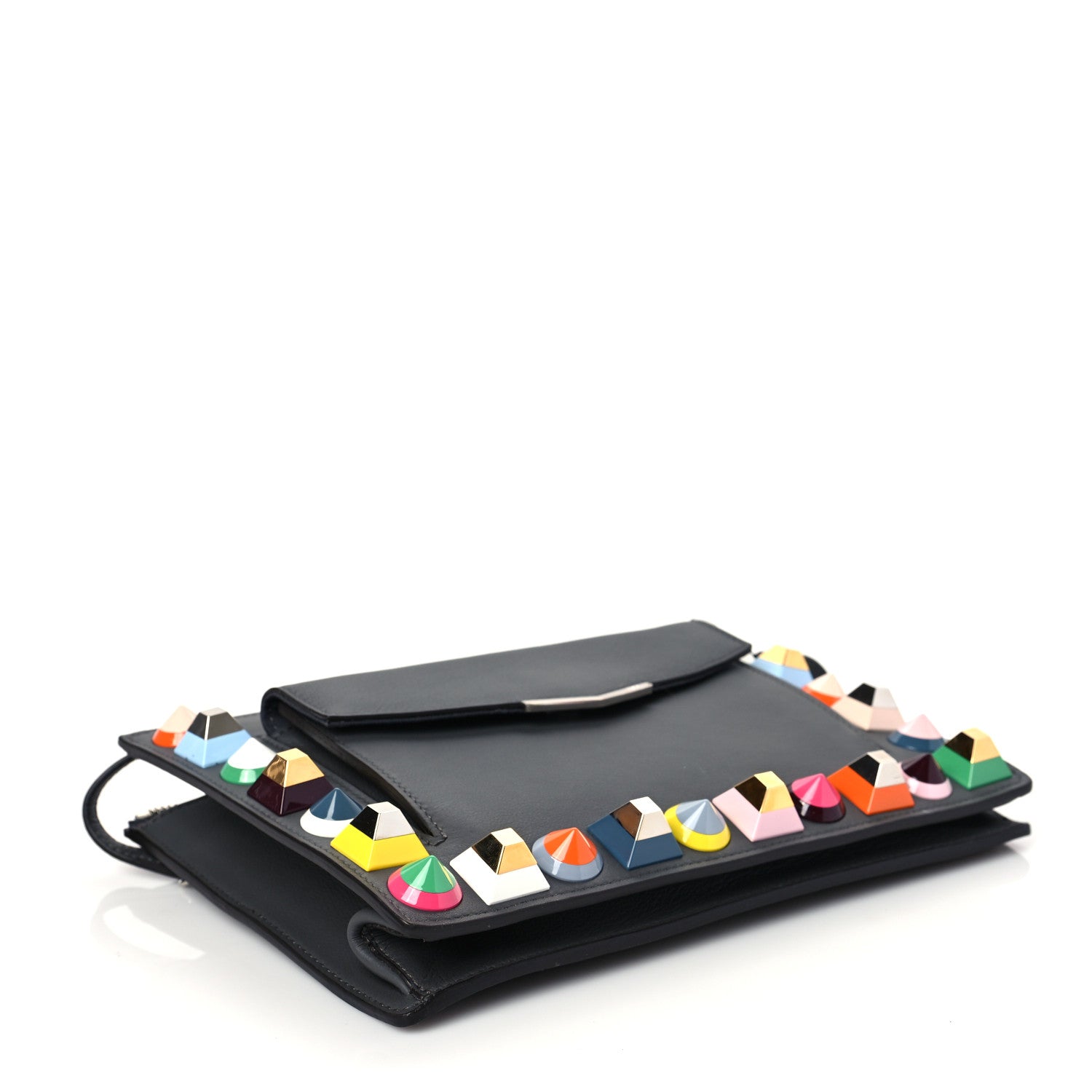 Fendi Vitello Dolce Studded Mini 2Jours Pouch Anthracite Multicolor 4 of 8