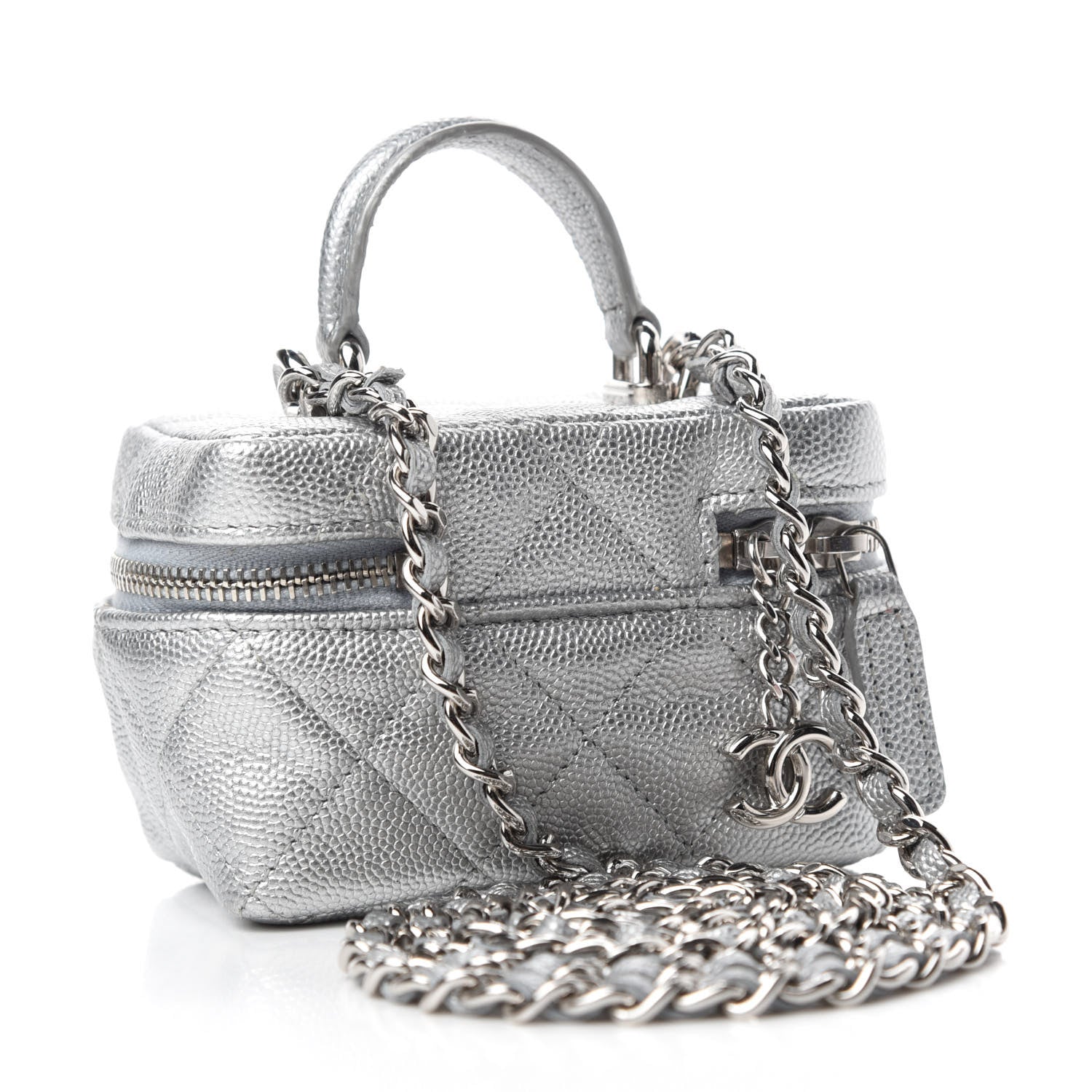 Chanel Metallic Caviar Quilted Mini Top Handle Vanity With Chain Silver 3 of 11