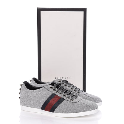 Gucci Glitter Fabric Studded Web Sneakers 36.5 Silver 11 of 11