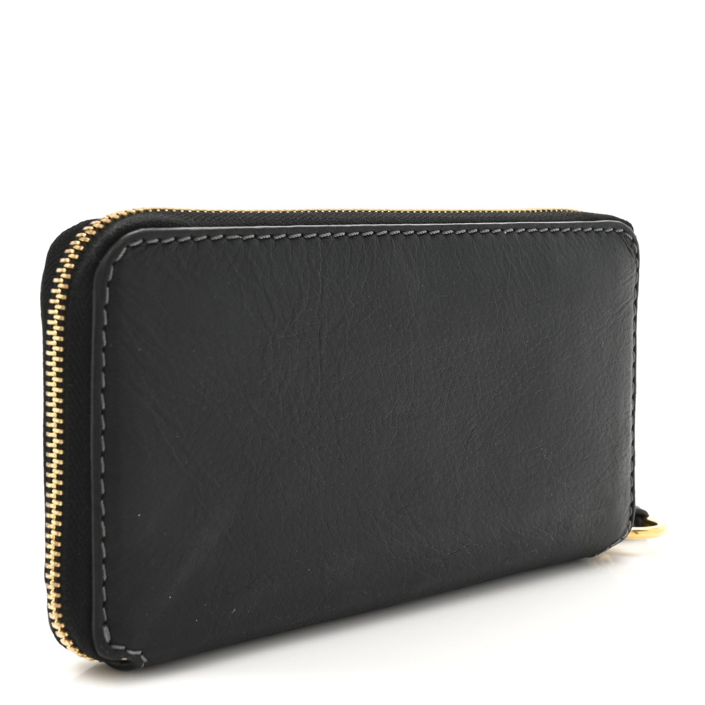 Grained Calfskin Marcie Long Zip Around Wallet Black
