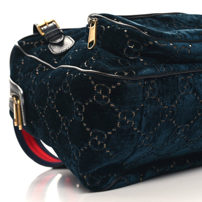 Gucci Velvet GG Monogram Textured Calfskin Web Small Double Buckle Backpack Blue Beige Black 9 of 10