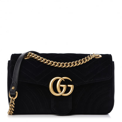 Gucci Velvet Matelasse Small GG Marmont Shoulder Bag Black 1 of 9