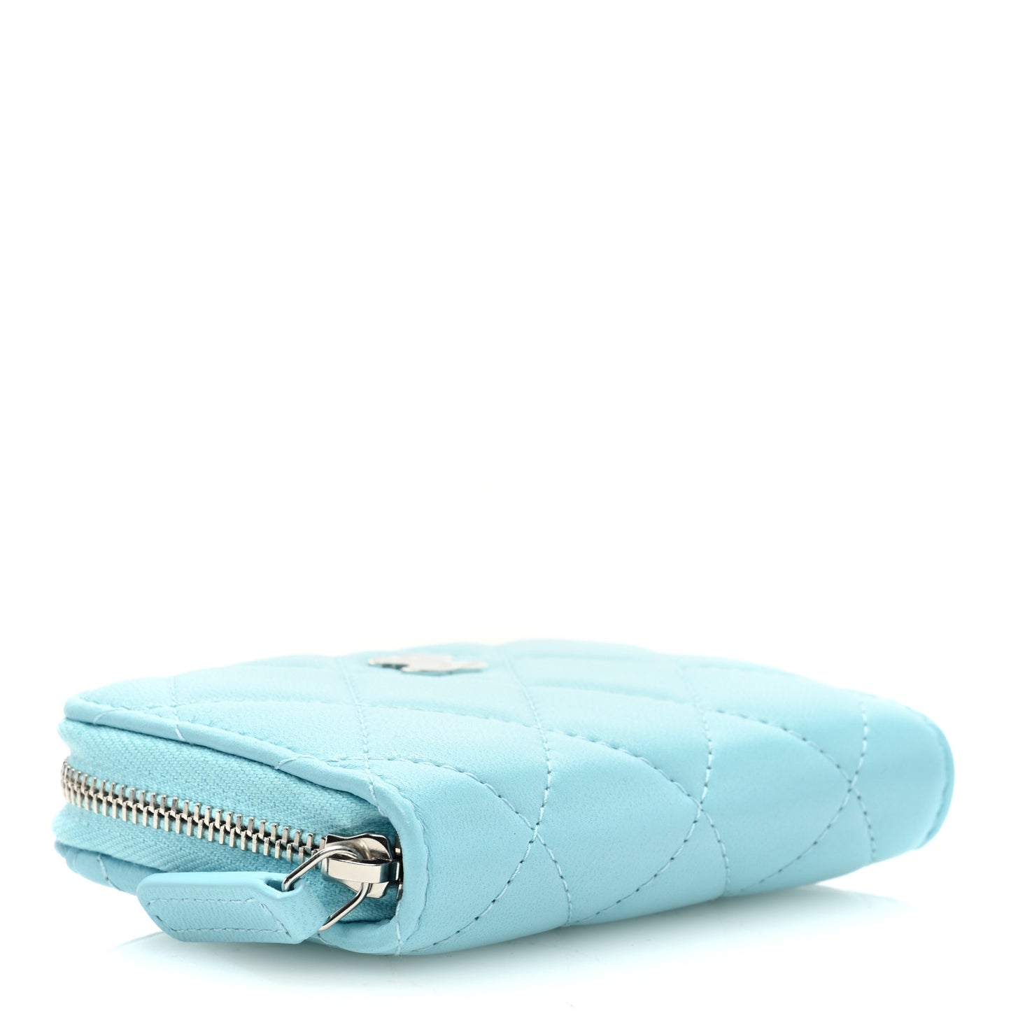 Lambskin Quilted Zip Around Coin Purse Wallet Neon Blue