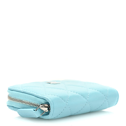 Chanel Lambskin Quilted Zip Around Coin Purse Wallet Neon Blue 4 of 7