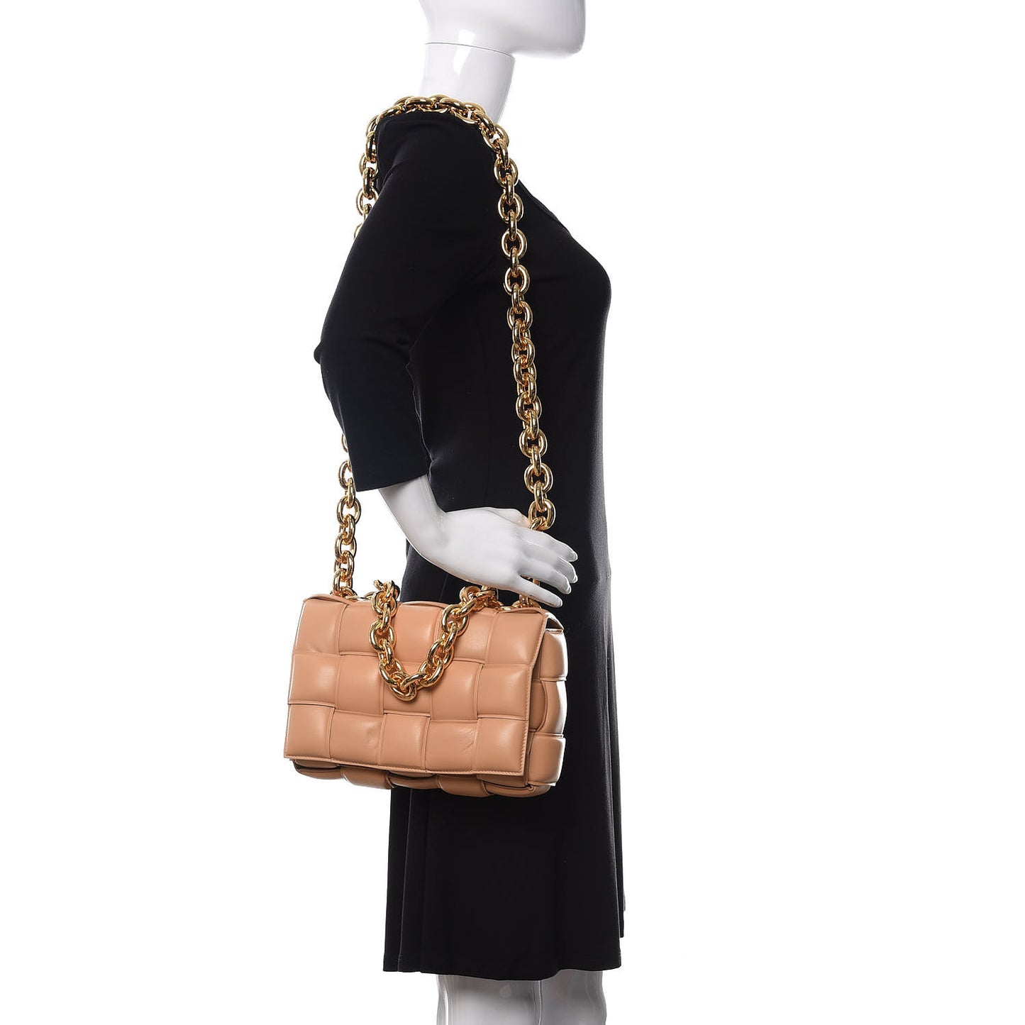 Lambskin Maxi Intreccio Padded Chain Cassette Crossbody Bag Almond