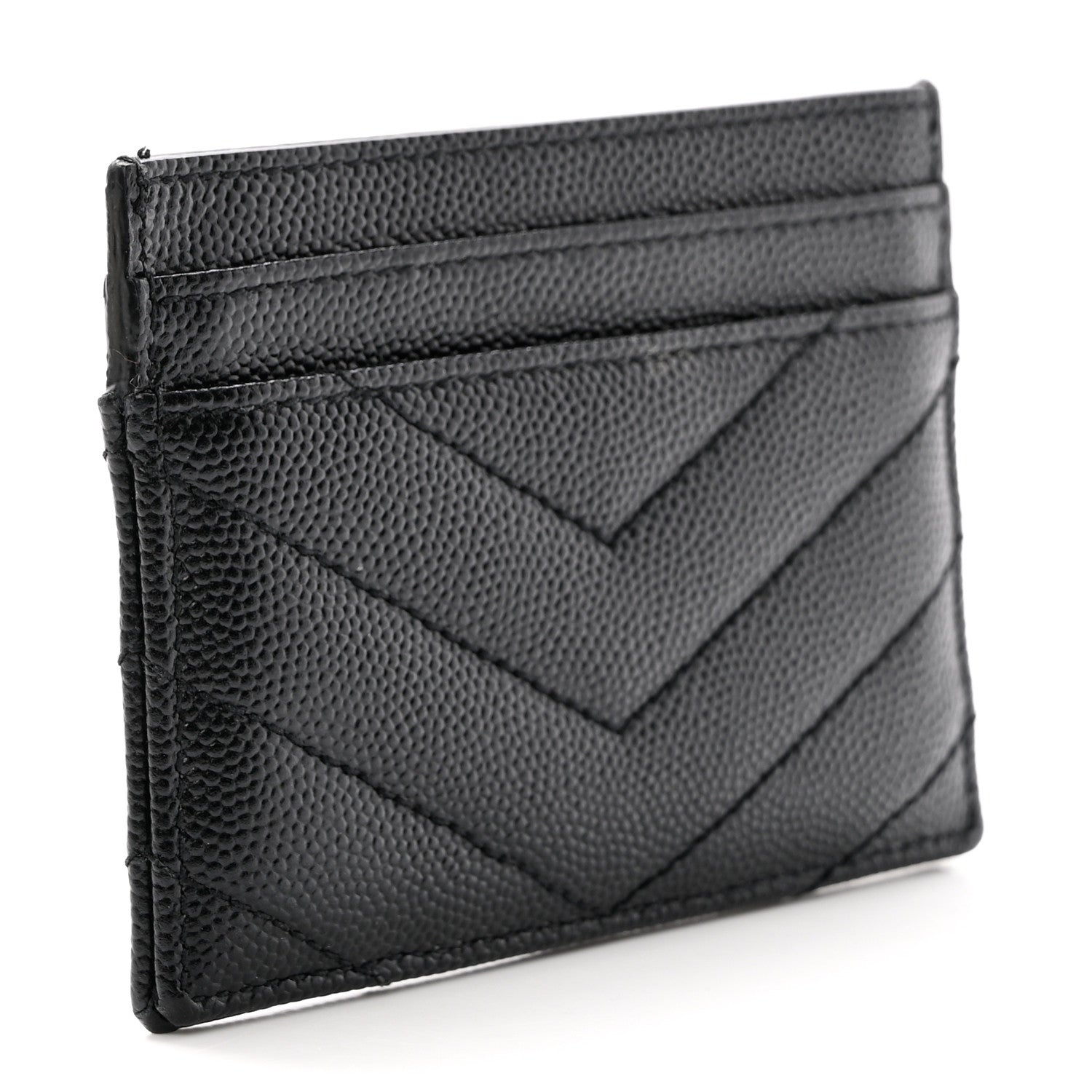 Saint Laurent Grain De Poudre Matelasse Chevron Monochrome Monogram Credit Card Case Black 3 of 10