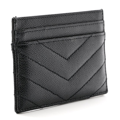 Saint Laurent Grain De Poudre Matelasse Chevron Monochrome Monogram Credit Card Case Black 3 of 10