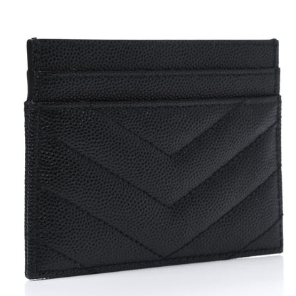 Saint Laurent Grain De Poudre Matelasse Chevron Monogram Credit Card Case Black 2 of 5