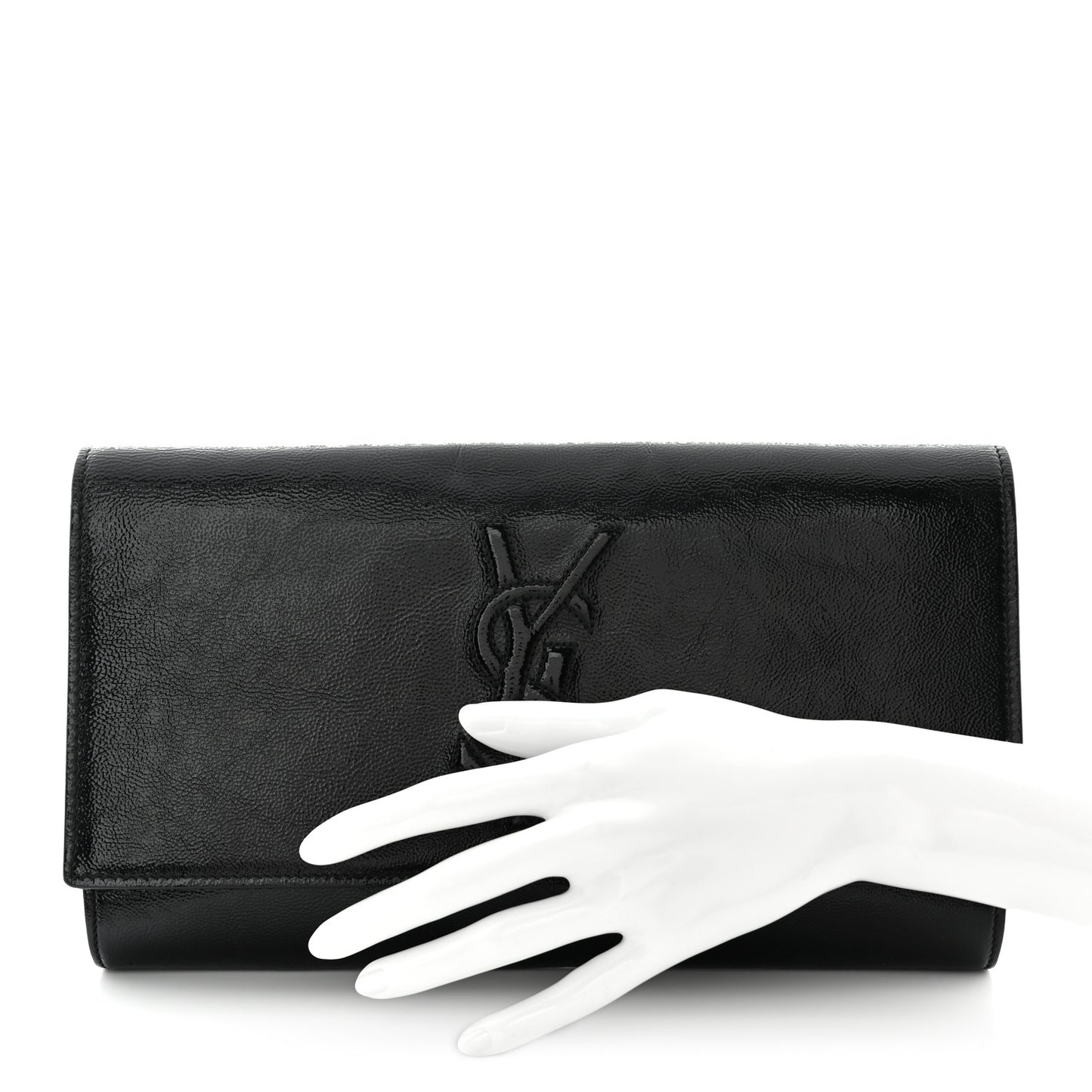 Textured Patent Monogram Large Belle De Jour Clutch Black