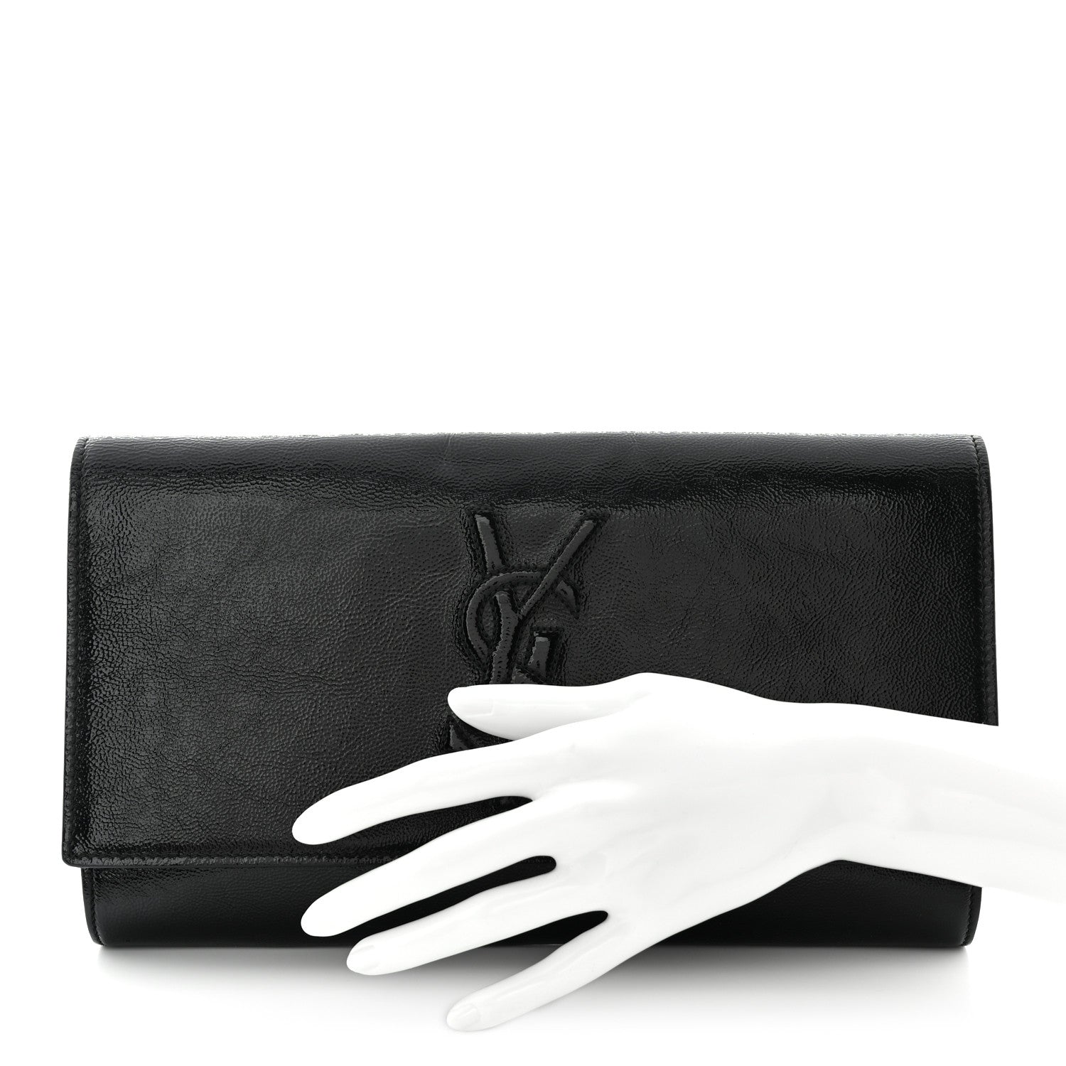Saint Laurent Textured Patent Monogram Large Belle De Jour Clutch Black 2 of 11