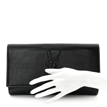 Saint Laurent Textured Patent Monogram Large Belle De Jour Clutch Black 2 of 11