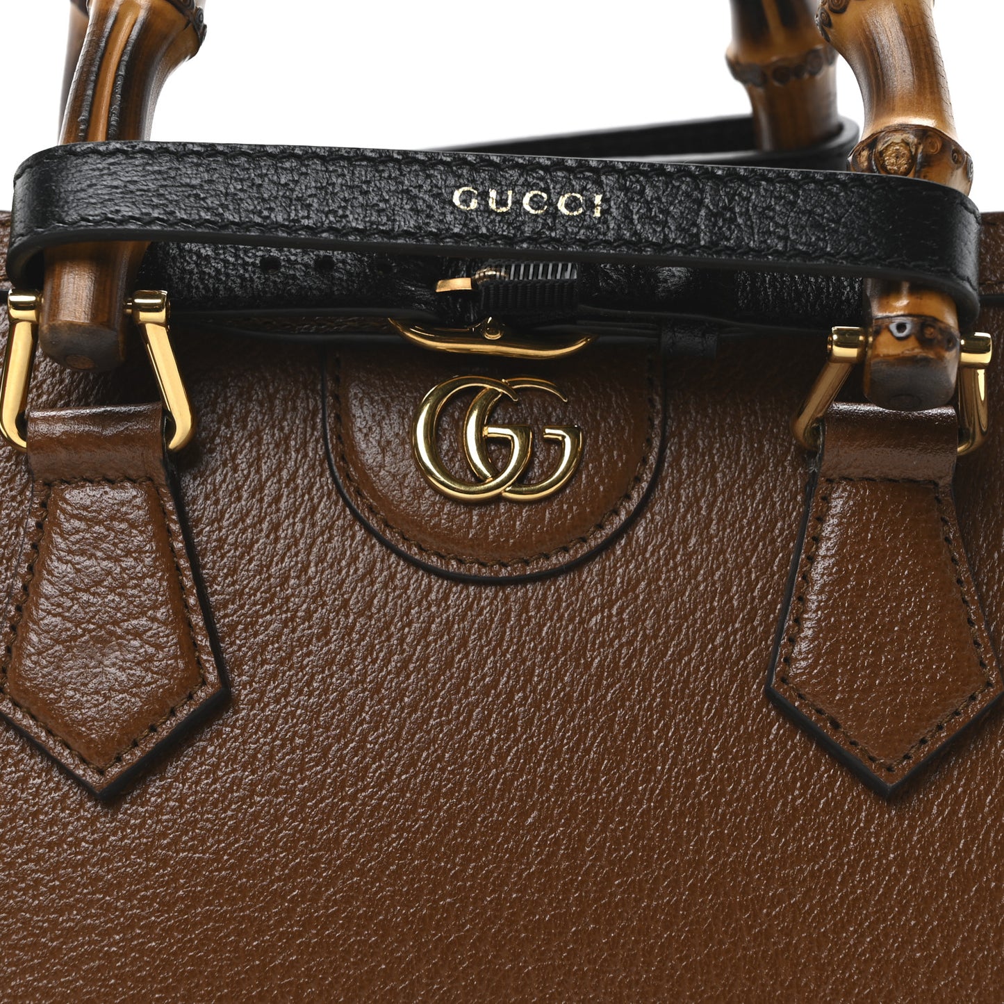 Textured Dollar Calfskin Web Mini Diana Tote Bag Cuir Black