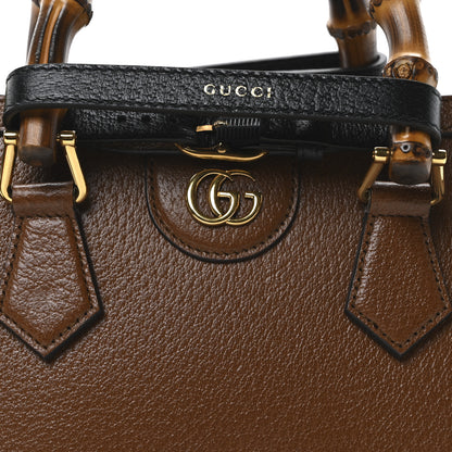 Gucci Textured Dollar Calfskin Web Mini Diana Tote Bag Cuir Black 7 of 9