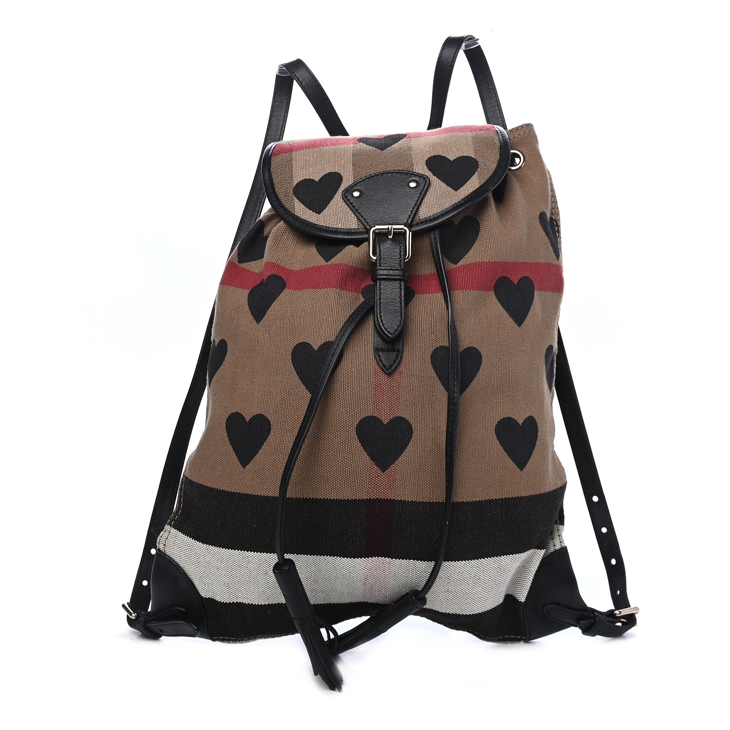 Burberry Overdyed Canvas Mega Check Heart Print Medium Chiltern Backpack Black 1 of 9