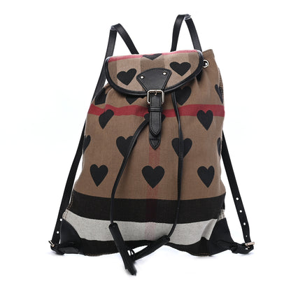 Burberry Overdyed Canvas Mega Check Heart Print Medium Chiltern Backpack Black 1 of 9