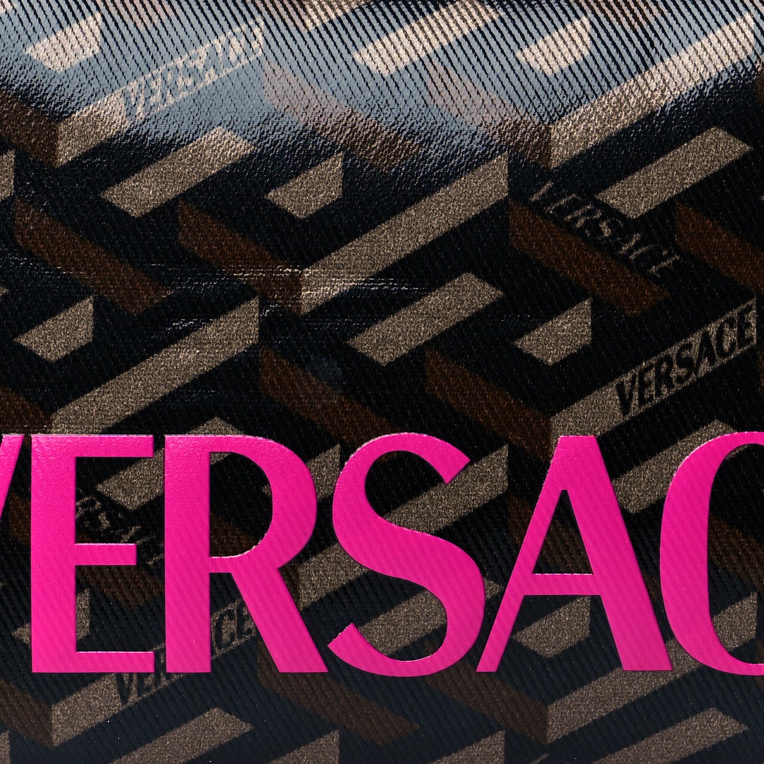 Versace Coated Canvas Calfskin La Greca Emoji Crossbody Shoulder Bag Black Camel Deep Fuxia 8 of 10