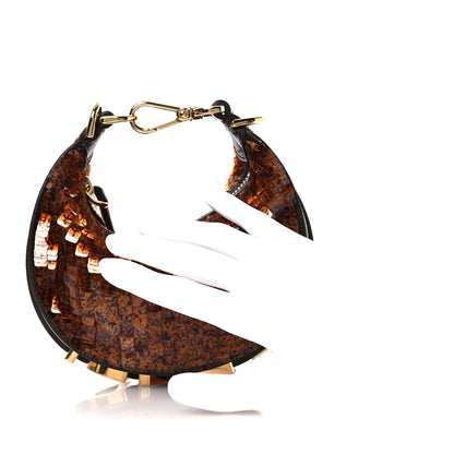 Fendi Sequin Paillettes Shiny Nappa Nano Fendigraphy Hobo Charm Brown 2 of 11