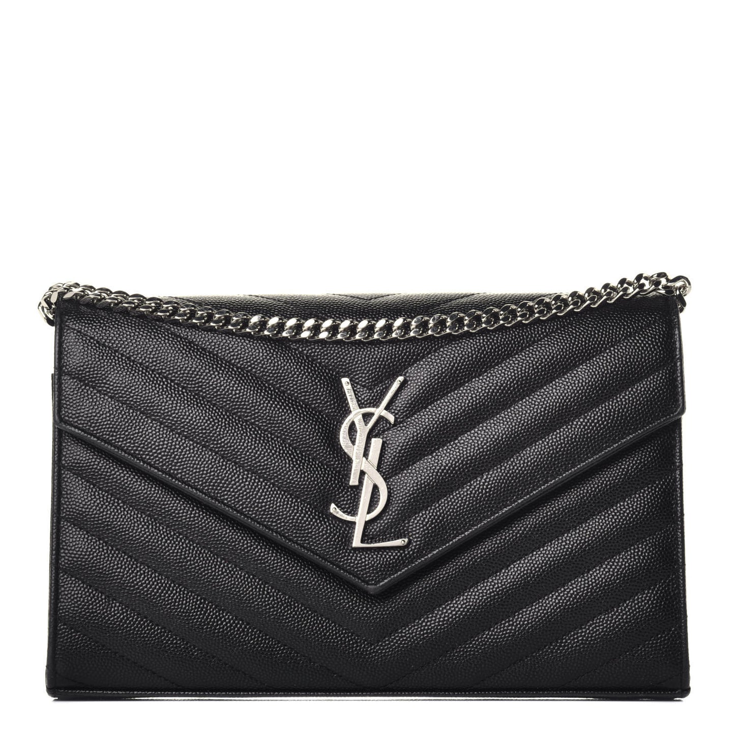 Grain De Poudre Matelasse Chevron Monogram Chain Wallet Black
