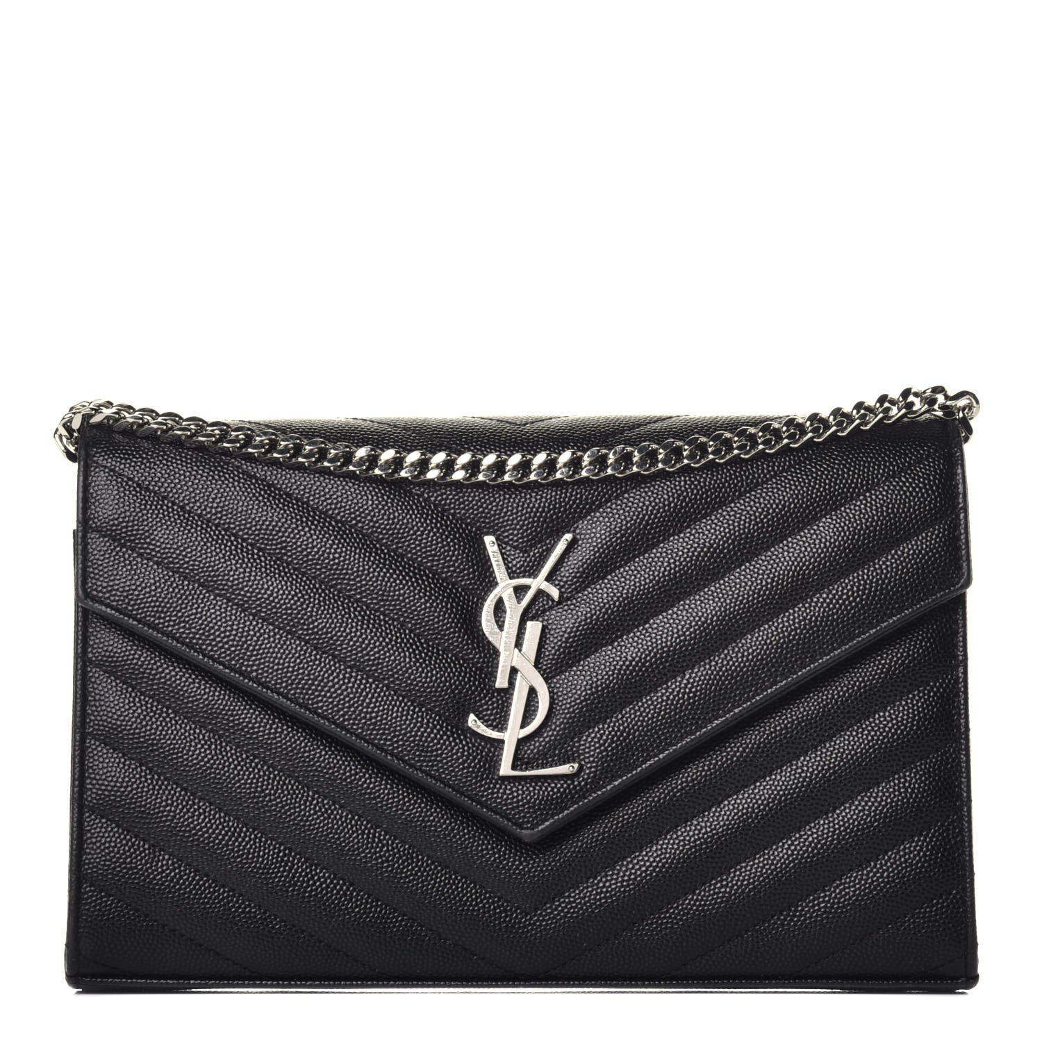 Saint Laurent Grain De Poudre Matelasse Chevron Monogram Chain Wallet Black 1 of 9